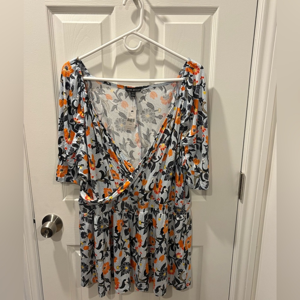 NWT Lane Bryant 22/24 Floral Top Orange, Black, Blue